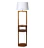 White Iron & Cloth Shade Shelf Floor Lamp With Wood Base