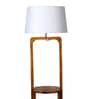 White Iron & Cloth Shade Shelf Floor Lamp With Wood Base