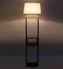 White Iron & Cloth Shade Shelf Floor Lamp With Wood Base