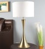 White Iron & Cloth Shade Table Lamp With Brass Base