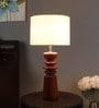 White Iron & Cloth Shade Table Lamp With Brown Base