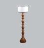White Iron & Cloth Shade Floor Lamp with Brown Base