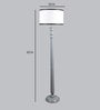 Confined White Metal and Fabric Shade Club Floor Lamp With Wood Base