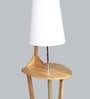 White Iron & Cloth Shade Floor Lamp With Natural Base