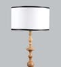 Madison White Metal and Fabric Shade Club Floor Lamp With Wood Base