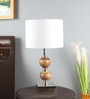 White Iron & Cloth Shade Table Lamp with Natural Base