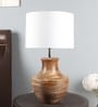 White Iron & Cloth Shade Table Lamp With Natural Base