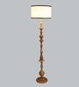 Madison White Metal and Fabric Shade Club Floor Lamp With Wood Base