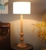 White Iron & Cloth Shade Table Lamp with Natural Base