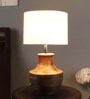 White Iron & Cloth Shade Table Lamp With Natural Base