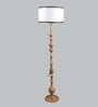 Madison White Metal and Fabric Shade Club Floor Lamp With Wood Base