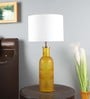 White Iron & Cloth Shade Table Lamp With Orange Base