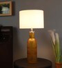 White Iron & Cloth Shade Table Lamp With Orange Base