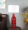 White Iron & Cloth Shade Table Lamp with Red Base