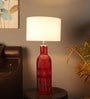 White Iron & Cloth Shade Table Lamp with Red Base