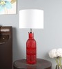 White Iron & Cloth Shade Table Lamp With Red Base
