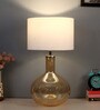 White Iron & Cloth Shade Tablel Lamp With Gold Base