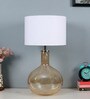 White Iron & Cloth Shade Tablel Lamp With Gold Base