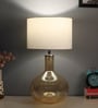 White Iron & Cloth Shade Tablel Lamp With Gold Base
