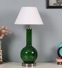 White Iron & Cloth Shade Tablel Lamp with Green Base