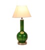 White Iron & Cloth Shade Tablel Lamp with Green Base