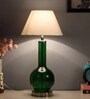 White Iron & Cloth Shade Tablel Lamp with Green Base