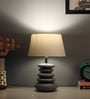 White Iron & Cloth Shade Tablel Lamp With Grey Base