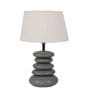 White Iron & Cloth Shade Tablel Lamp With Grey Base