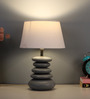 White Iron & Cloth Shade Tablel Lamp With Grey Base