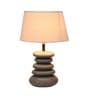 White Iron & Cloth Shade Tablel Lamp With Grey Base