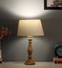 Lolita White Cloth Shade Night Lamp With Mango wood Base