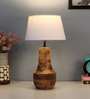 White Iron & Cloth Shade Tablel Lamp with Natural Base