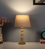 White Iron & Cloth Shade Tablel Lamp with Natural Base