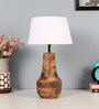 White Iron & Cloth Shade Tablel Lamp with Natural Base