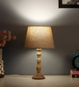 White Iron & Cloth Shade Tablel Lamp with Natural Base