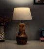 White Iron & Cloth Shade Tablel Lamp with Natural Base