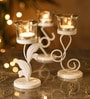 Floral Set of 3 White Iron Table Tea Light Holder