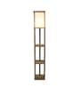 Damien White Cloth Shade Shelf Floor Lamp With Mango wood Base