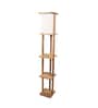 Damien White Cloth Shade Shelf Floor Lamp With Mango wood Base