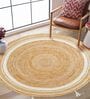 White Jute 3 Feet Round Carpet with Pompoms
