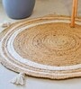 White Jute 3 Feet Round Carpet with Pompoms