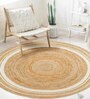 White Jute 3 Feet Round Carpet with Pompoms