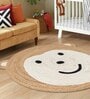 White Jute 3 Ft Round Carpet with Pompoms