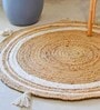 White Jute 4 Feet Round Carpet with Pompoms