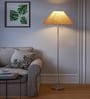White Jute Coolie Shade Floor Lamp Steel Base