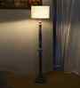 White Jute Drum Wooden Floor Lamp