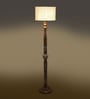 White Jute Drum Wooden Floor Lamp