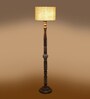 White Jute Drum Wooden Floor Lamp