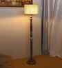 White Jute Drum Wooden Floor Lamp