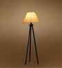 White Jute Drum Shade With Wooden Tripod Lamp(14X14X56 Inches)